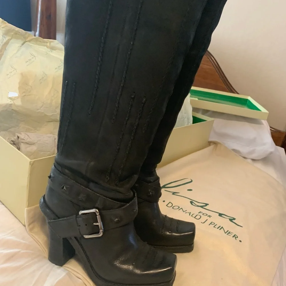 Donald J. Pliner Black Leather High Studded Boots Limited Edition